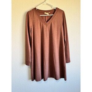 Mind over Matter Women's Red Long Sleeve V Neck Shift Dress Autumn Fall Medium